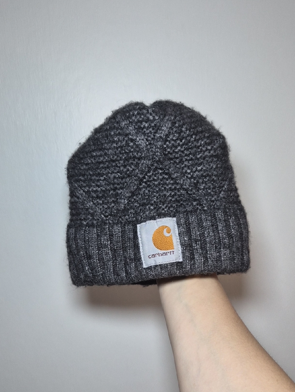 Carhartt Dark Charcoal Knit Beanie with Amber Patch